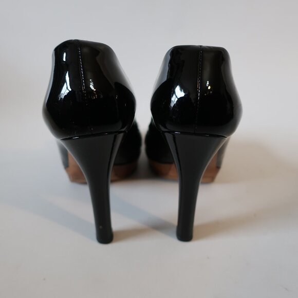Women Gucci Black Patent Leather Horsebit Peep Toe Platform Heels 6 - Picture 10 of 16